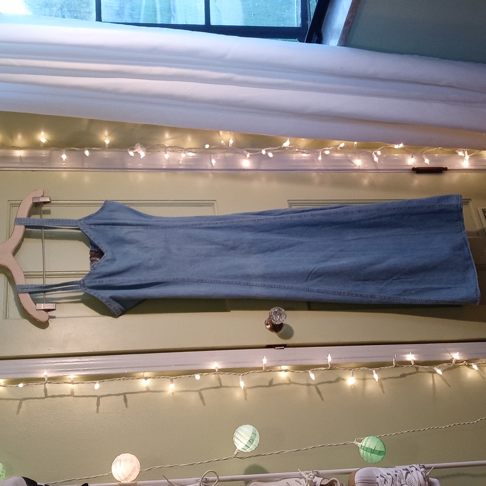 Women's True Blue dbl spaghetti light wash denim summer dress M 100% cotton